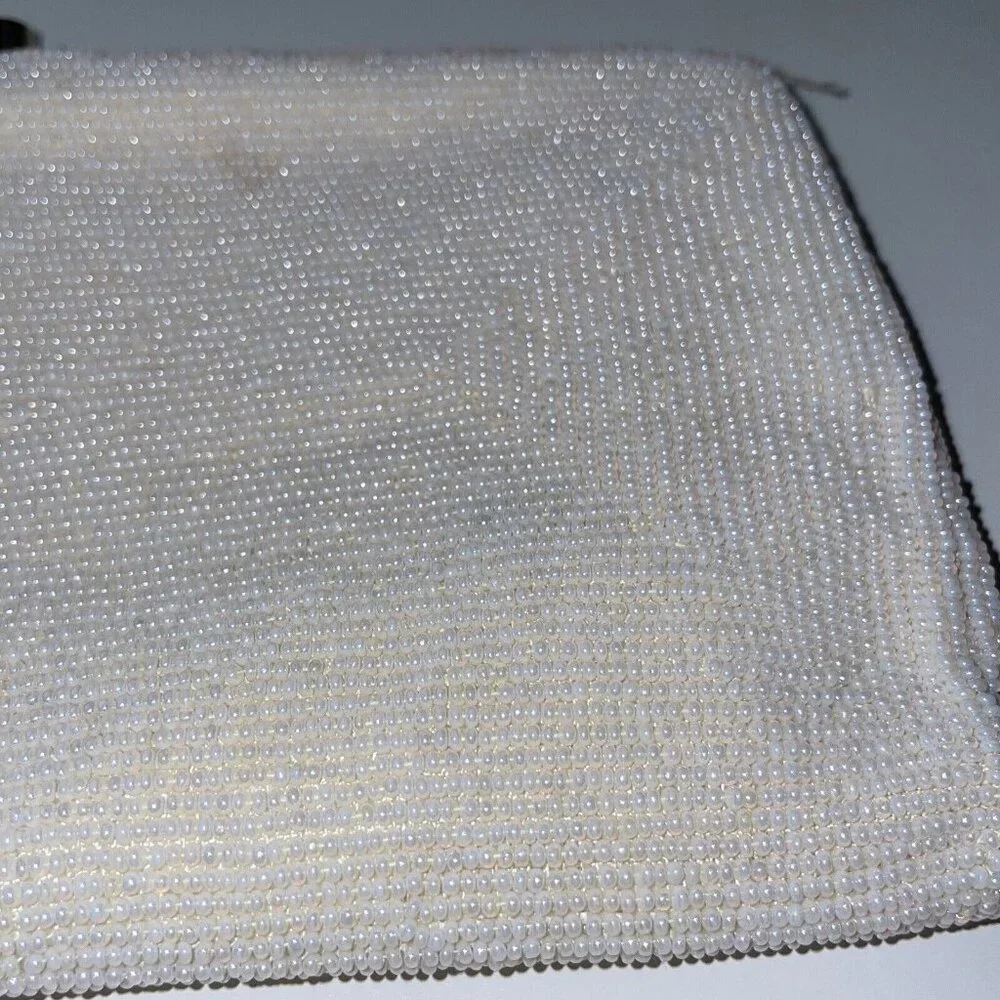La Regale clutch purse Italian beads White Japan‎ Vintage Mid Century Floral EL4